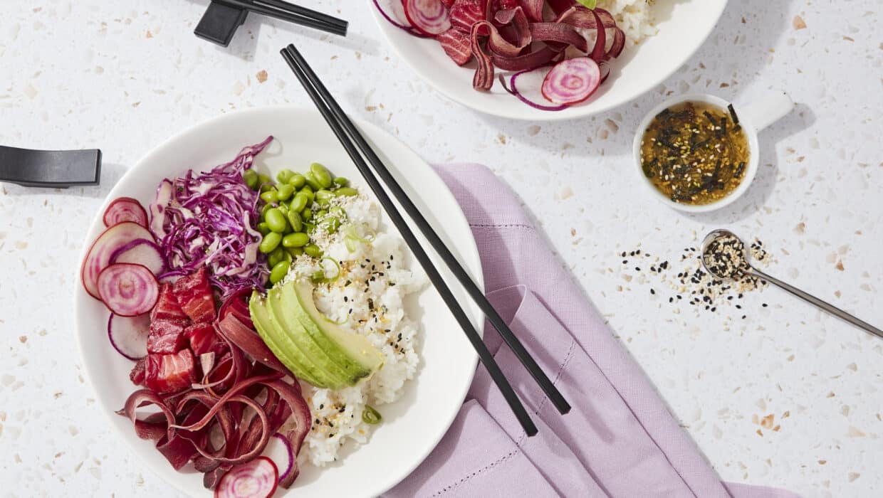 Beet-Cured Salmon Poke Bowl