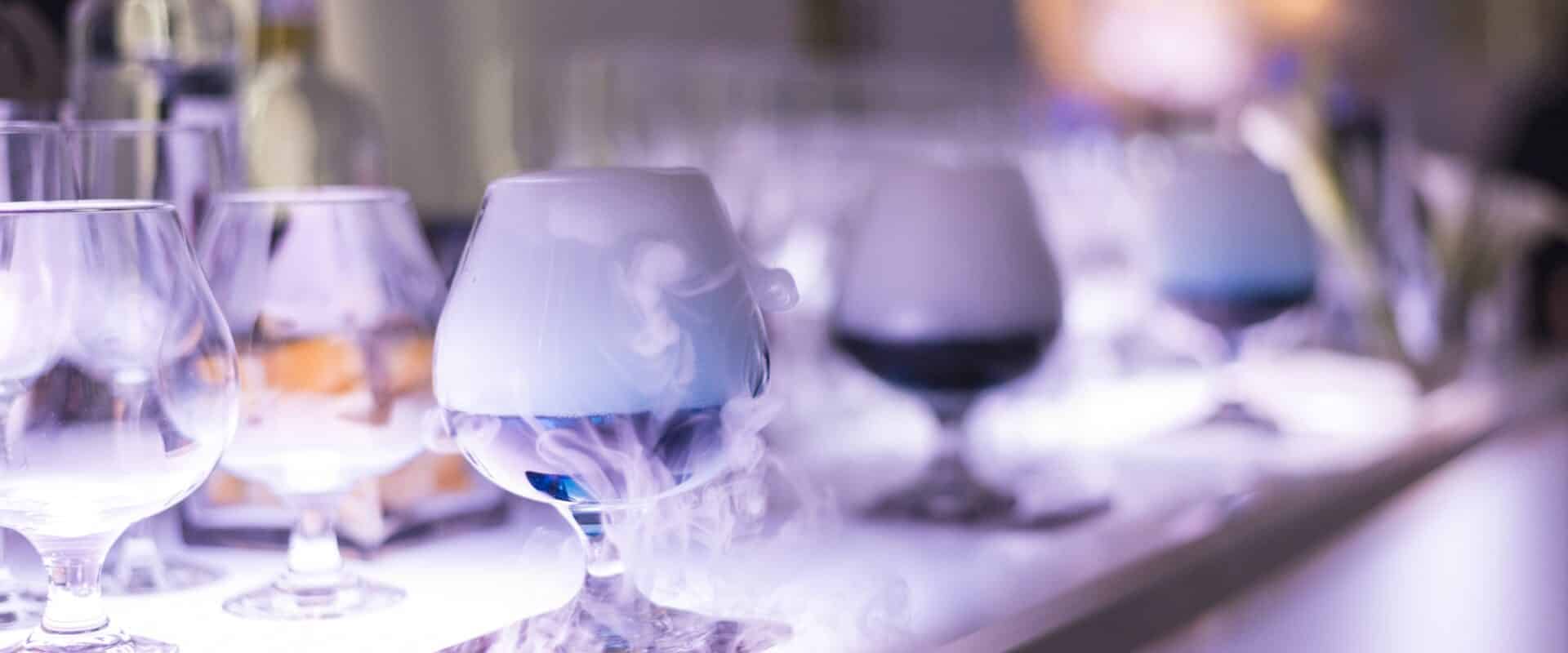 Royal Blue Cocktail With Dry Ice Smoke NYC Catering
