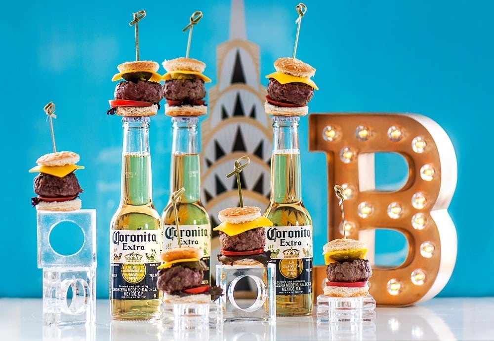 Burgers Sitting Atop Corona Beer