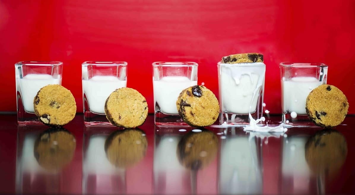 Chocolate Chip Cookies With Shots Of Milk