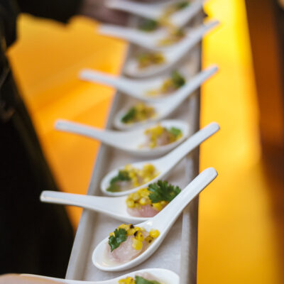 Red Snapper Ceviche On Serving Spoons NYC Catering