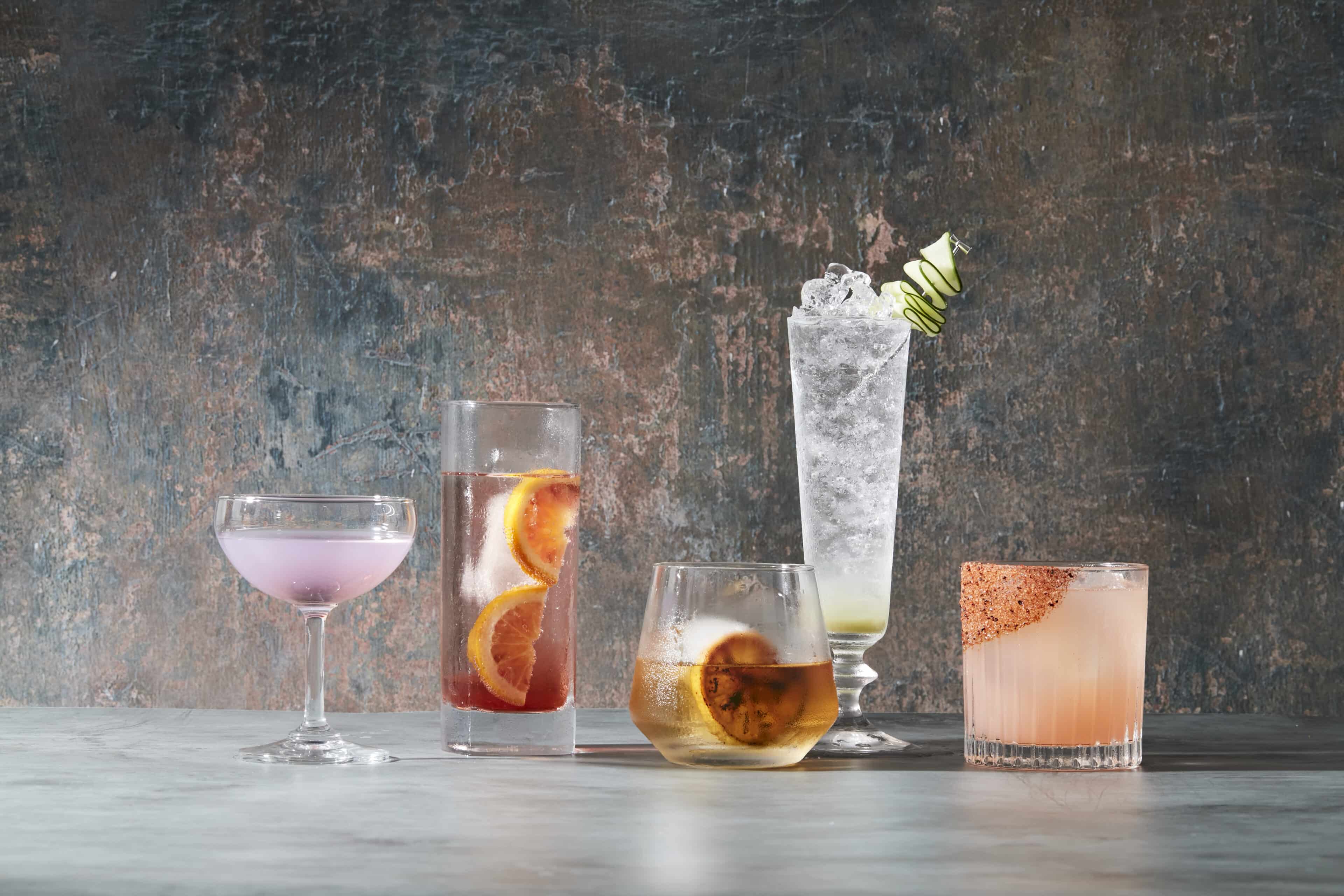 Group of specialty cocktails
