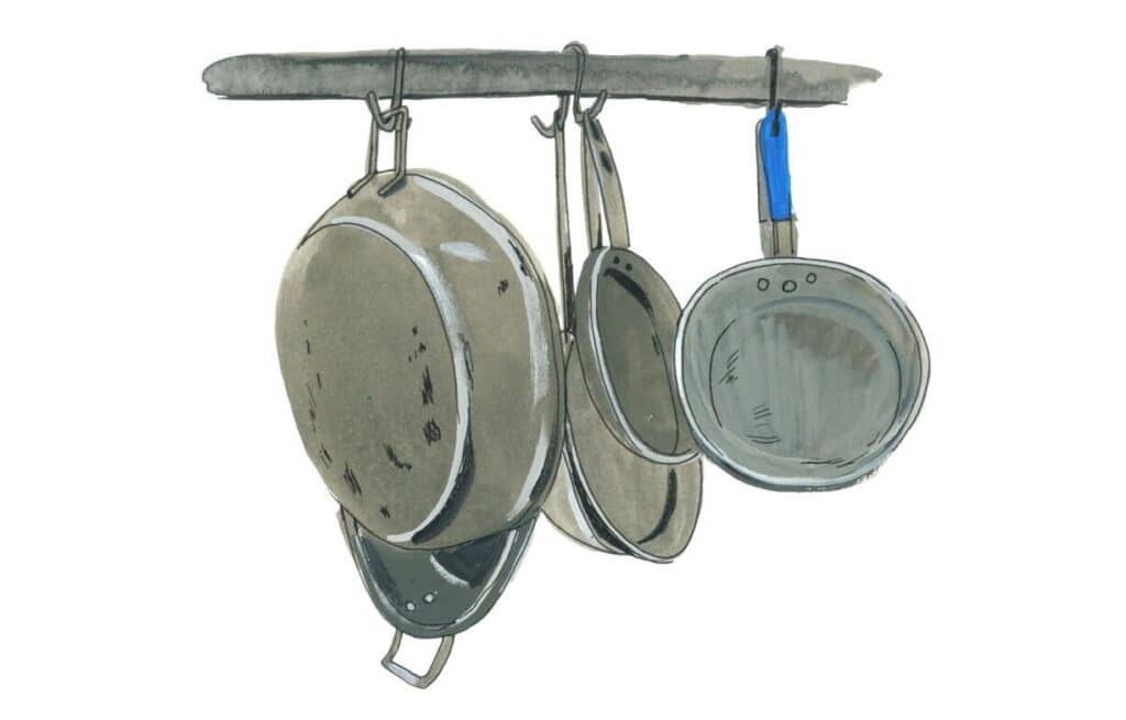 pots and pans hanging