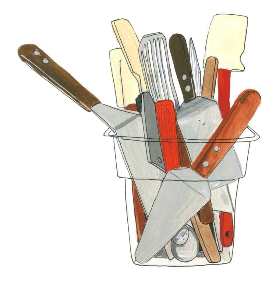 utensils in bin